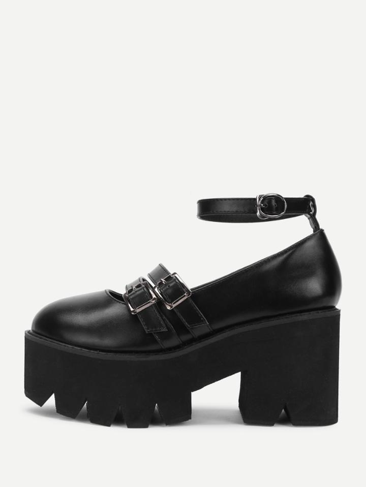 Shein Round Toe Platform Pu Wedges