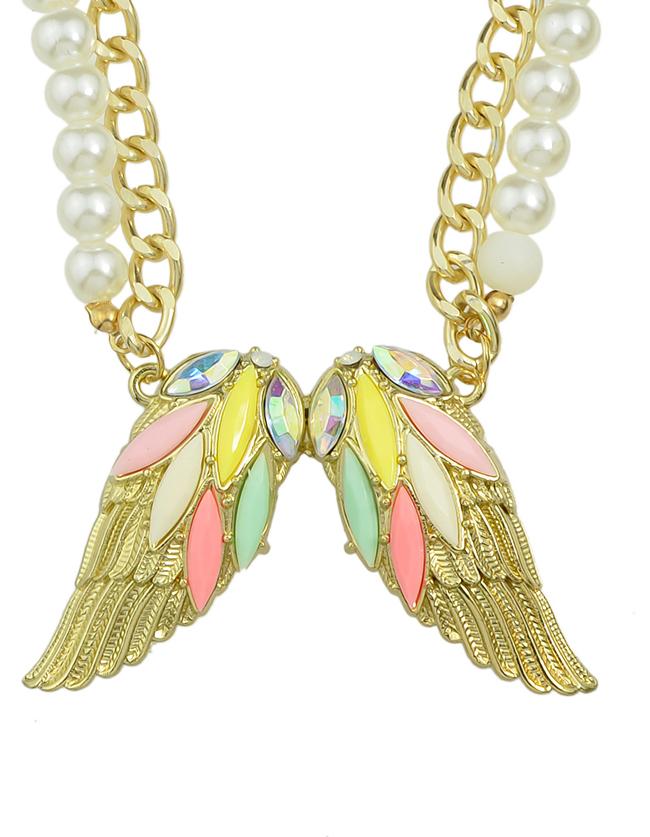Shein Colorful Rhinestone Wing Shape Pendant Women Necklace