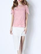 Shein Pink Beading Lace Top With Split Skirt