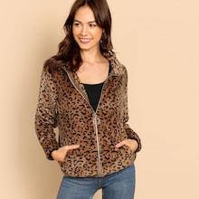 Shein Zip Up Leopard Print Teddy Jacket
