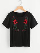 Shein Symmetric Flowers Embroidered Tee