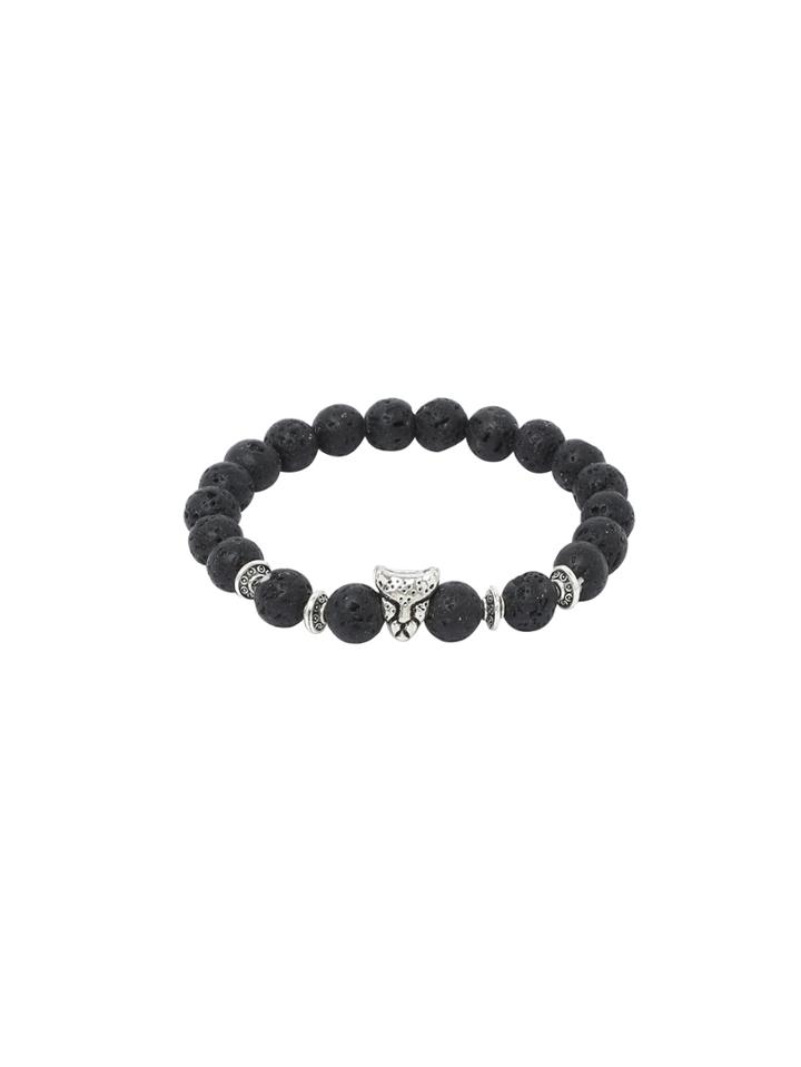 Shein Animal Head Charm And Lava Stone Beaded Bracelet