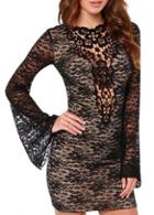 Rosewe Coquettish Flare Sleeve Open Back Black Bodycon Dress