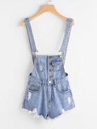 Shein Button Front Ripped Denim Overalls