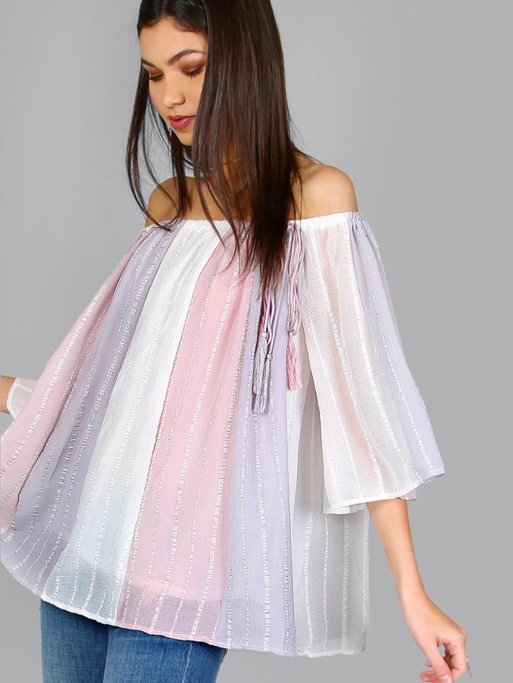 Shein Triple Color Pastel Bardot Top Multi