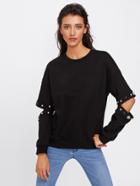 Shein Beading Detail Open Elbow Pullover