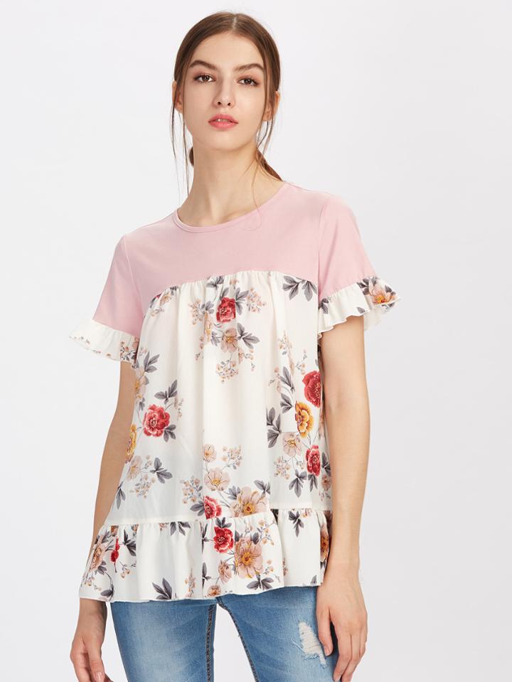 Shein Mixed Medial Frill Detail Top