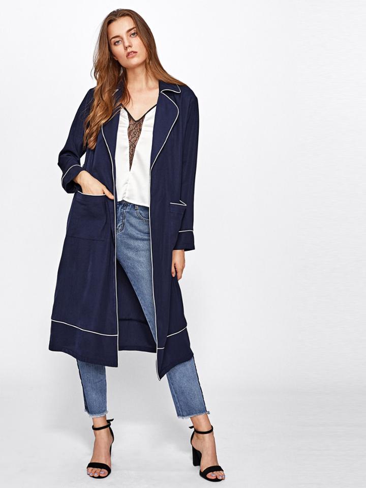 Shein Contrast Tipping Detail Wrap Coat
