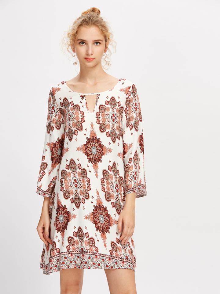 Shein Tribal Print Cut Out Detail Shift Dress