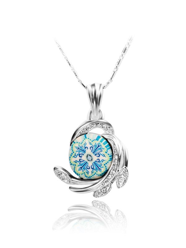 Shein Blue And White Porcelain Crystals Necklace