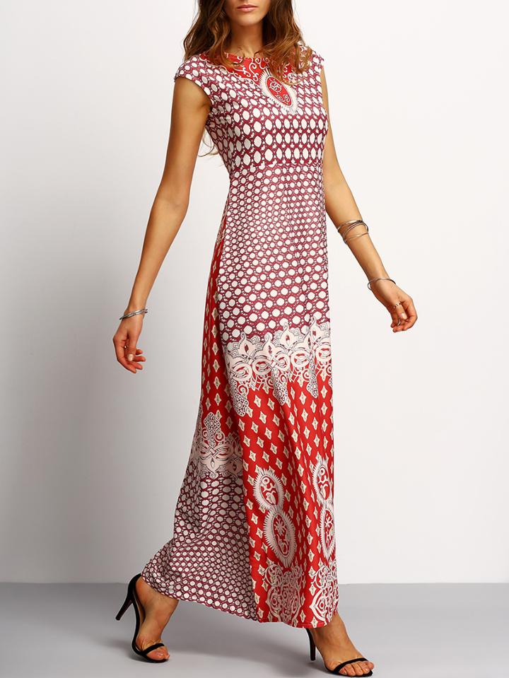 Shein Sleeveless Tribal Print Maxi Dress