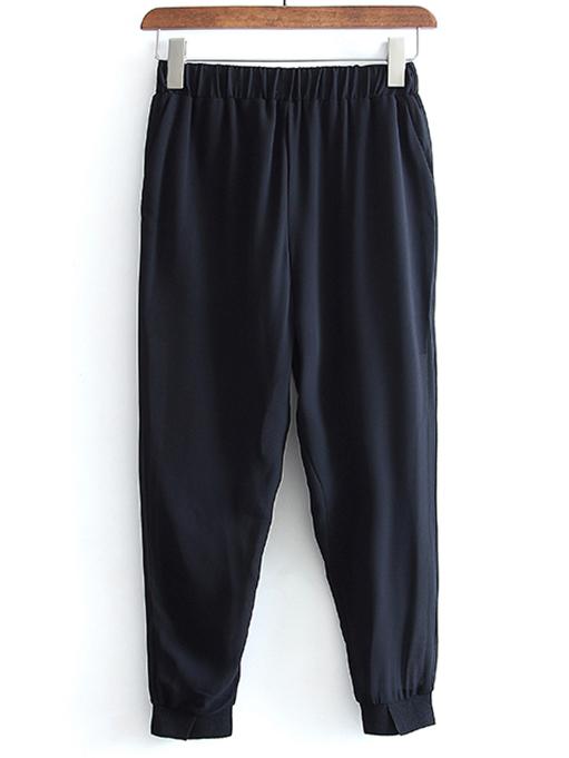 Shein Black Elastic Waist Pockets Chiffon Pants