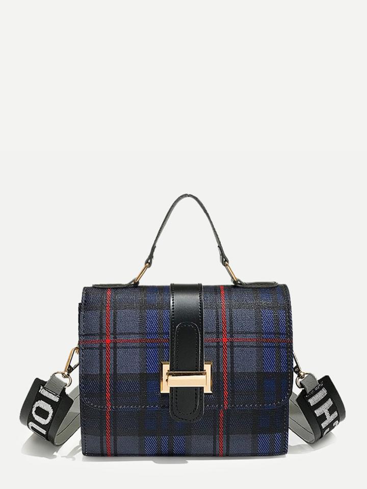 Shein Buckle Detail Plaid Shoulder Bag