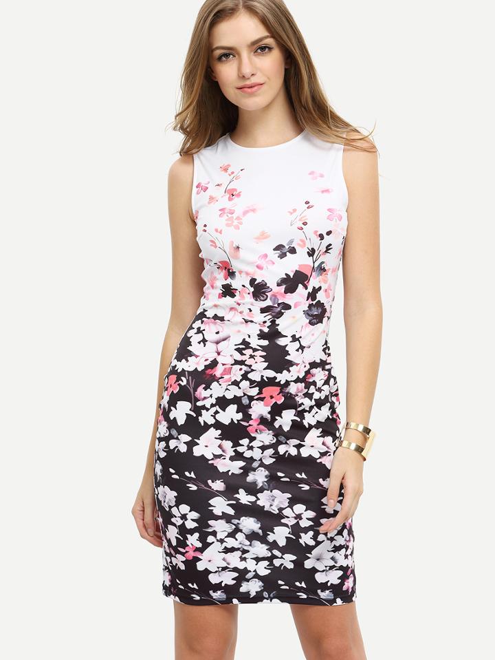 Shein Multicolor Flower Print Sleeveless Bodycon Dress