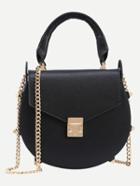 Shein Studded Handle Saddle Bag With Chain - Black