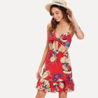 Shein Knot Front Cutout Midriff Floral Dress