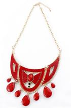 Shein Red Drop Gemstone Tassel Gold Collar Necklace
