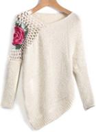 Shein Apricot Round Neck Floral Crochet Loose Sweater