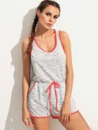 Shein Grey Contrast Trim Drawstring Waist Romper