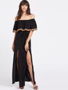 Shein Pom Pom And Woven Tape Detail M Slit Ruffle Bardot Dress