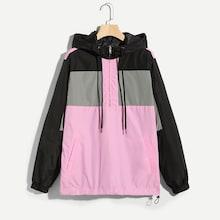 Shein Men Cut And Sew Drawstring Hem Hooded Jacket