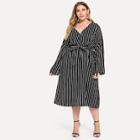 Shein Plus Vertical Stripe Knot Side Wrap Dress