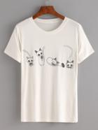 Shein Mouse Cartoon Print White Loose T-shirt