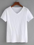 Shein Round V Neck Simple White T-shirt