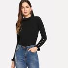 Shein Contrast Faux Fur Sleeve Button Detail Jumper