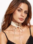 Shein White Lace Up Wide Choker Necklace