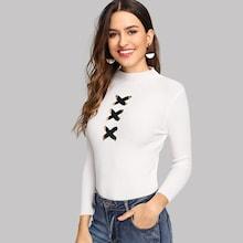 Shein Lace-up High-neck Sweater