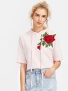 Shein 3d Rose Patch Stepped Hem Hooded T-shirt
