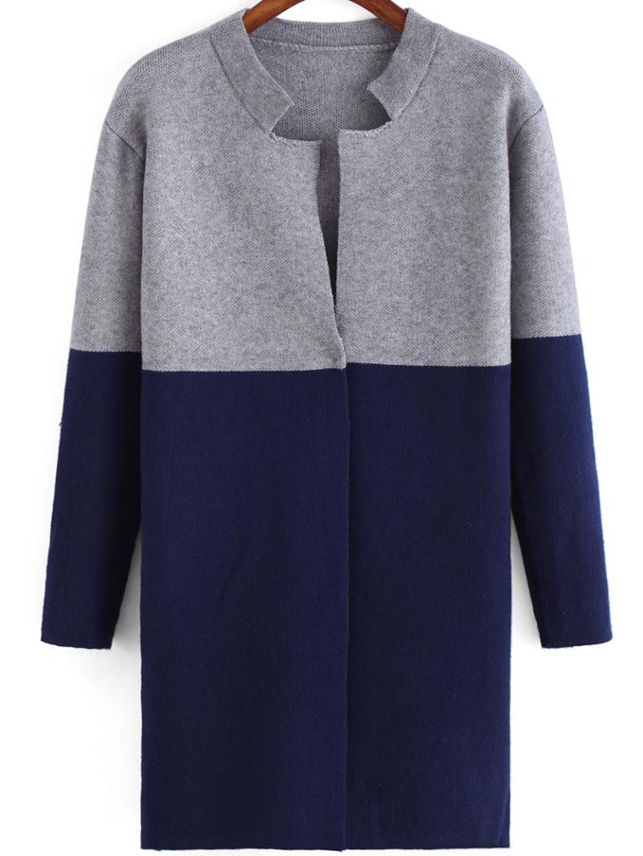 Shein Colour-block Stand Collar Loose Sweater Coat
