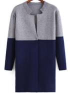 Shein Colour-block Stand Collar Loose Sweater Coat
