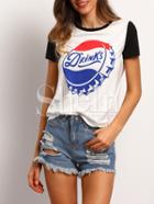Shein White Short Sleeve Print Casual T-shirt