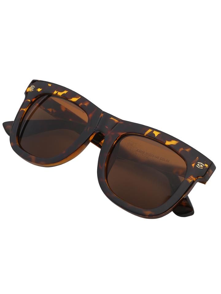 Shein Leopard Frame Carved Metal Arms Sunglasses