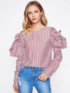 Shein Bow Tie Sleeve Striped Blouse