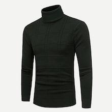 Shein Men High Neck Plaid Embossed Solid Jumper