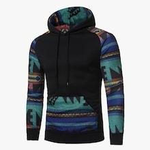 Shein Men Contrast Raglan Sleeve Tribal Pattern Hoodie