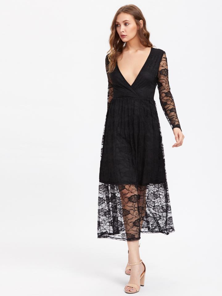 Shein Plunging V-neckline Lace Dress