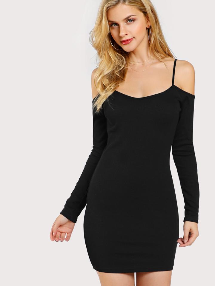 Shein Cold Shoulder Solid Bodycon Dress