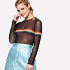 Shein Rainbow Panel Transparent Mesh Top