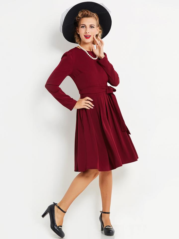 Shein Tie Waist Box Pleated Dress