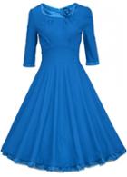 Rosewe Three Quarter Sleeve Royal Blue Skater Dress
