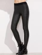 Shein Black Ribbed Trim Faux Leather Leggings