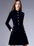 Shein Navy Round Neck Long Sleeve Pockets Coat