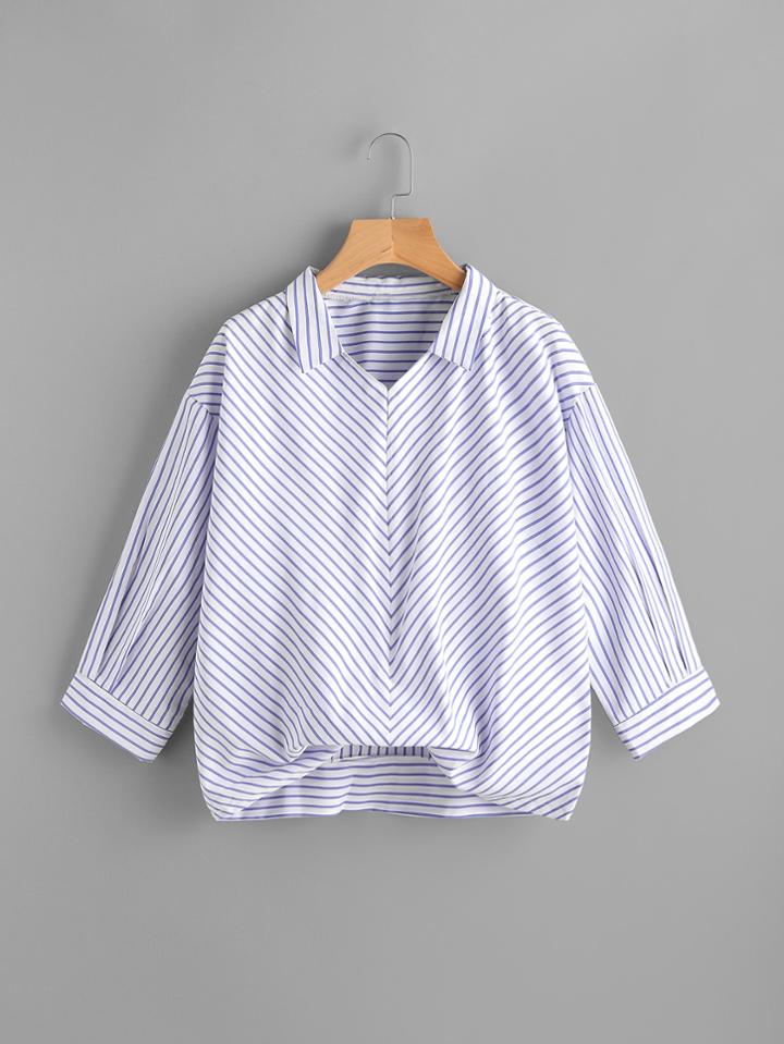 Shein Drop Shoulder Dip Hem Striped Blouse