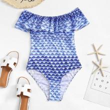Shein Plus Wave Print Flounce Swimsuit