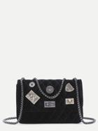 Shein Black Embellished Boxy Quilted Crossbody Chain Bag