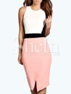 Shein White Suiting Workwear Sleeveless Color Block Wiggle Dress